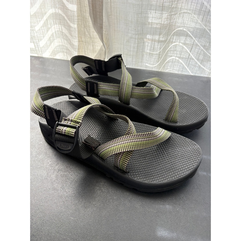 Chaco Z1 Classic Sandals Mens Size 12 Green Grey Striped Hiking Sport Outdoor